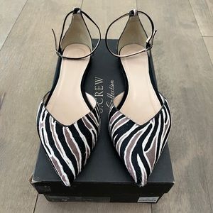 J. Crew Collection Sadie ankle strap flats in zebra/fig calf hair